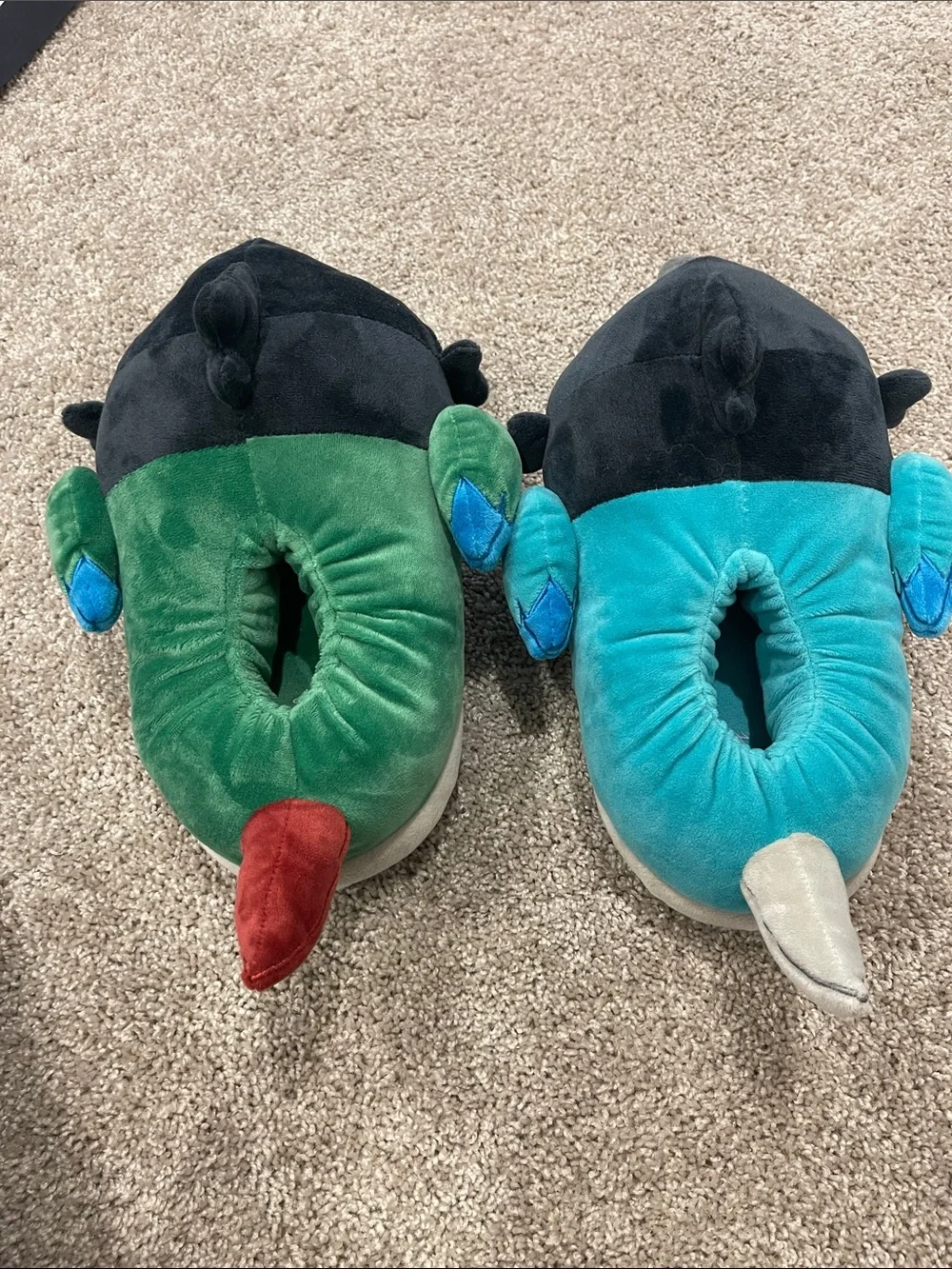 Ari & Tofu Plush Parrot Bird Slippers - Green & Teal Plush Bird